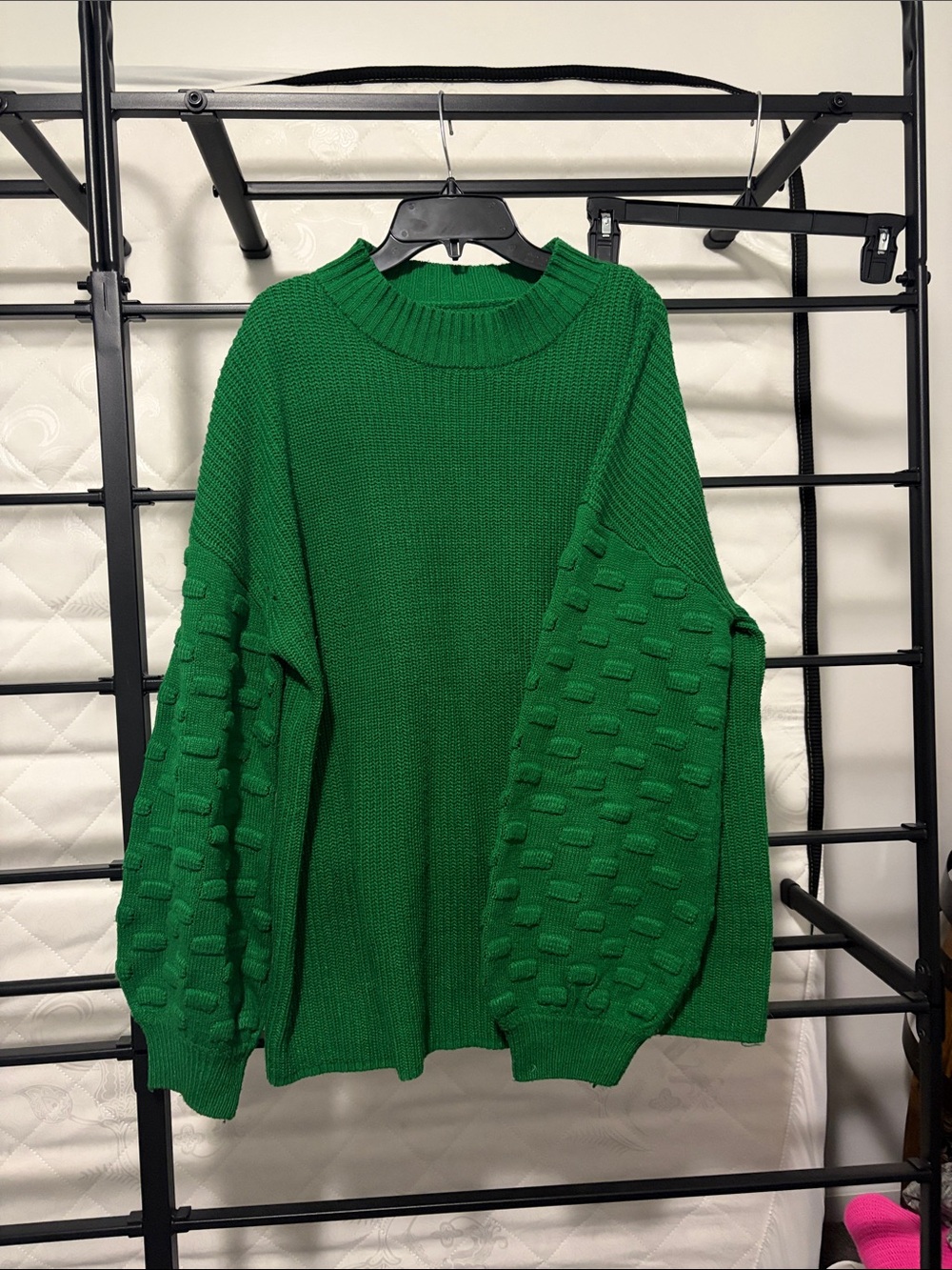 Women's Textured Balloon Sleeve Crewneck Sweater - Green